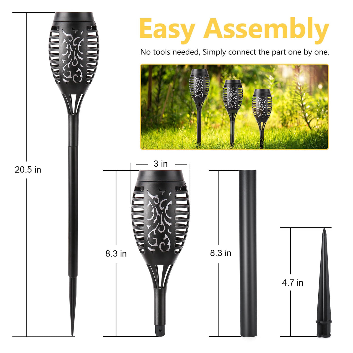 Toodour Outdoor Solar Lights, 6 Pack LED Solar Torch Lights with Flickering Flame, Waterproof Halloween Decoration for Patio Lawn Yard Pathway Garden