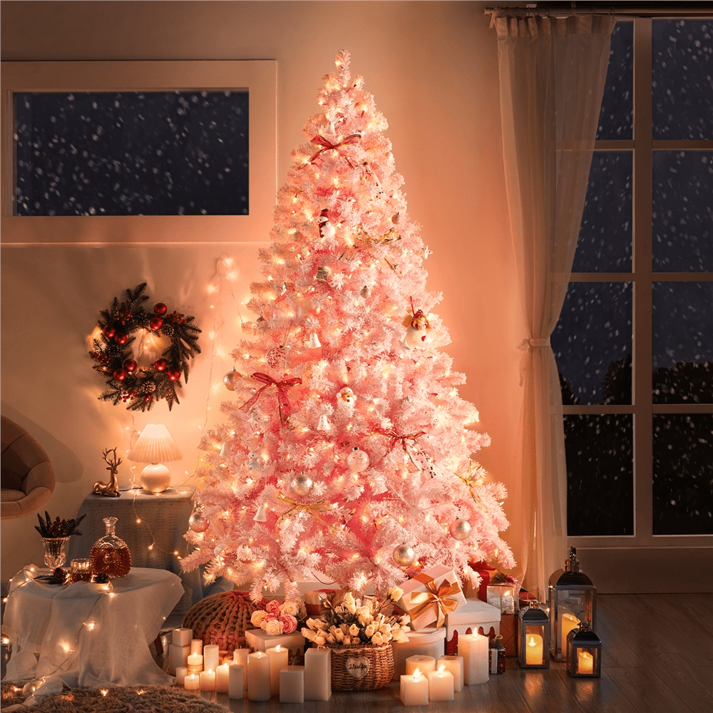 Alden Design 4.5 ft Pre-lit Flocked Christmas Tree with Warm Lights, Frosted White