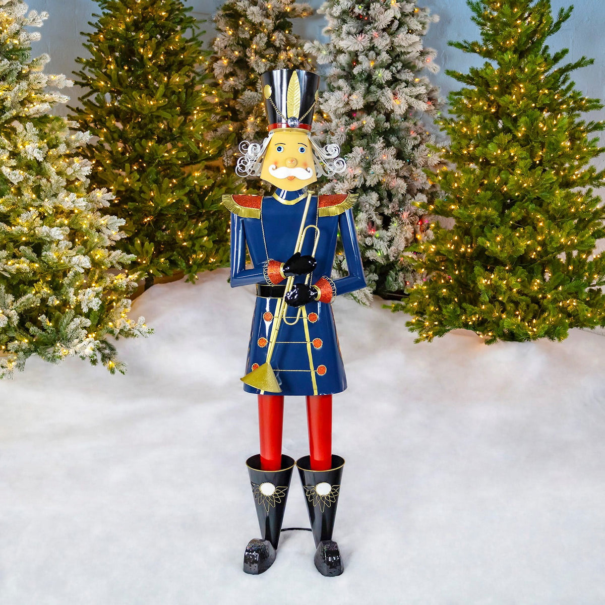 59” Tall Iron Christmas Green Nutcracker Holding Drum “Leo”