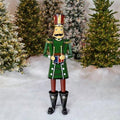 59” Tall Iron Christmas Green Nutcracker Holding Drum “Leo”