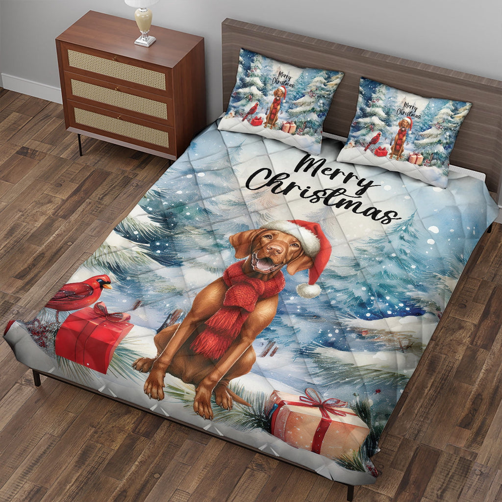 Merry Christmas French Bulldog Enjoys Woofmas Winter Xmas Holiday Quilt Bedding Set Dog Lover Gifts 1 Blanket Bed Cover 2 Pillowcases - 02022