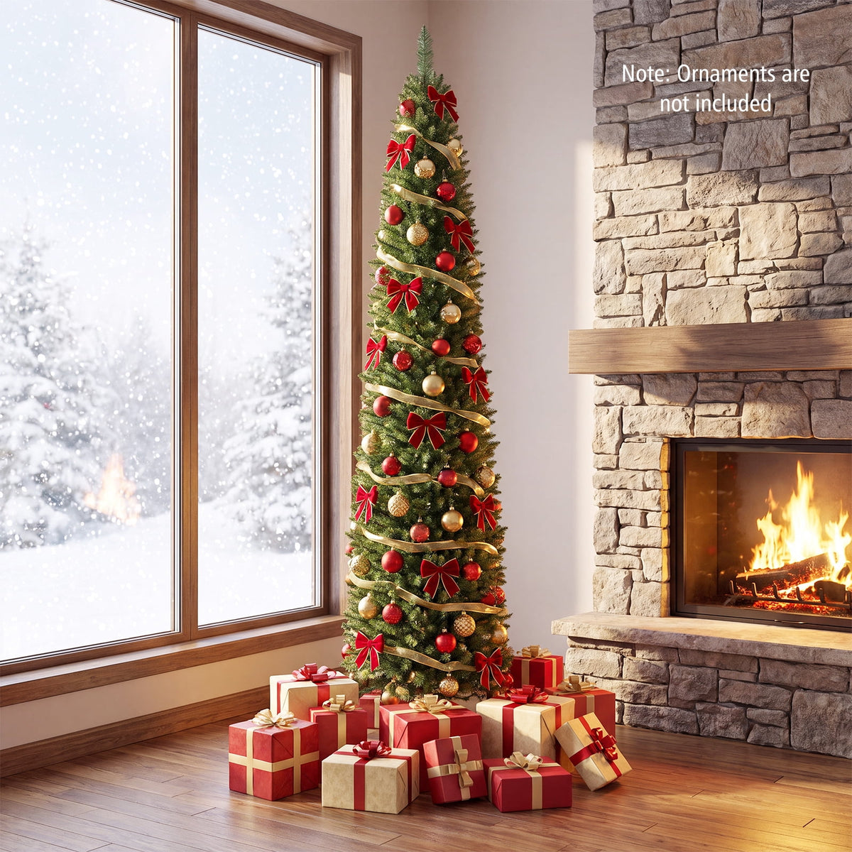 Costway 6 FT Pencil Christmas Tree Pre-Lit Folding Metal Stand Green