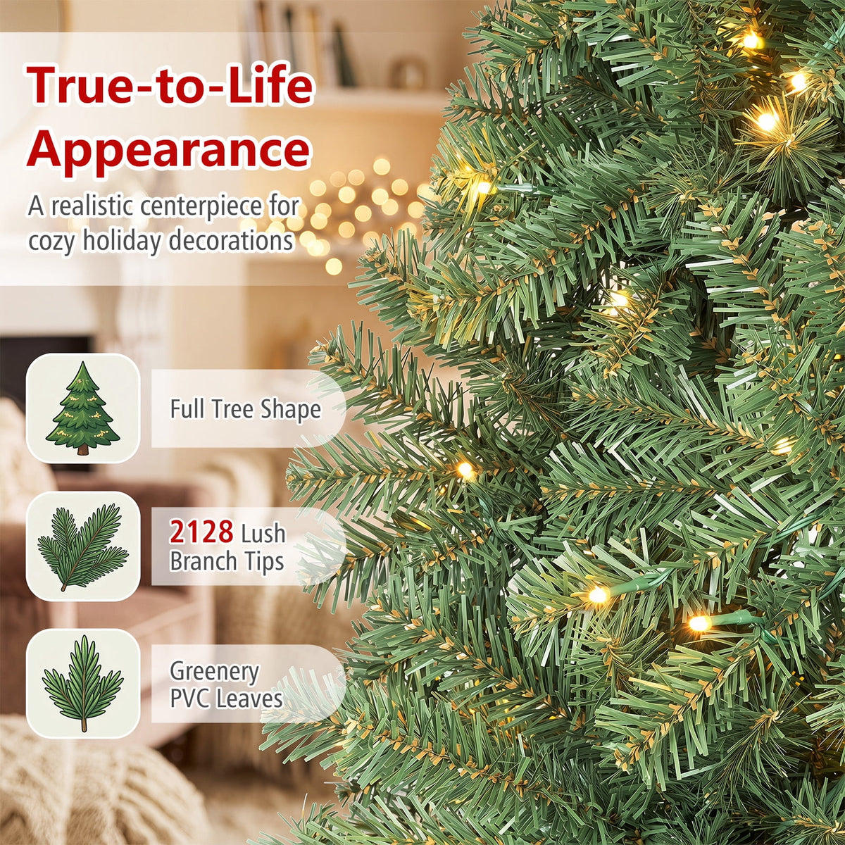 Costway 4 FT Pre-Lit Artificial Christmas Tree with 296 Dense Branch Tips, 100 LED Lights