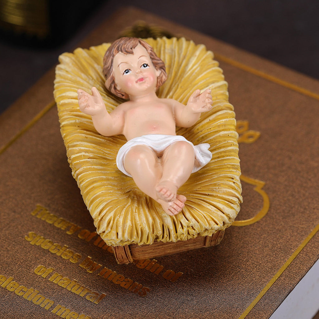 EWSFHUI Nativity Scene Ornament of Baby Jesus, Baby Jesus Christ in Manger Resin Figurines, Nativity Scene for Christmas Indoor -A