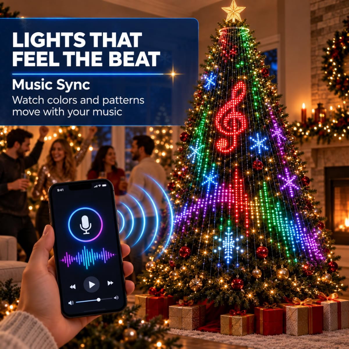 Smart Animated Christmas Tree Lights, App-Controlled DIY Animations, Animated Christmas tree lights create colorful DIY patterns, text, and effects from your phone for trees, windows, and walls