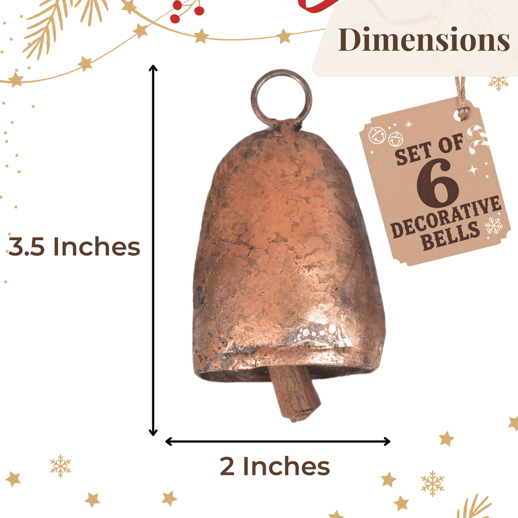 Vivanta Dome Bells Set of 6 – 3.5 Inch Copper Finish Antique Cow Bell | Handmade Rustic Vintage Christmas Ornaments for Decoration, Hanging Jingle Bell, DIY Wind Chime, Garland, Wreath & Farmhouse