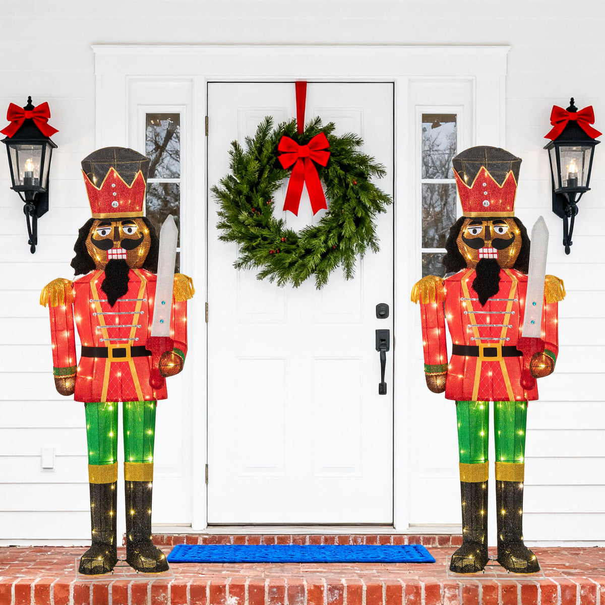 Costway 2 PCS 5 FT Lighted Christmas Nutcracker with Glitter Sword, 100 Lights for Outdoor