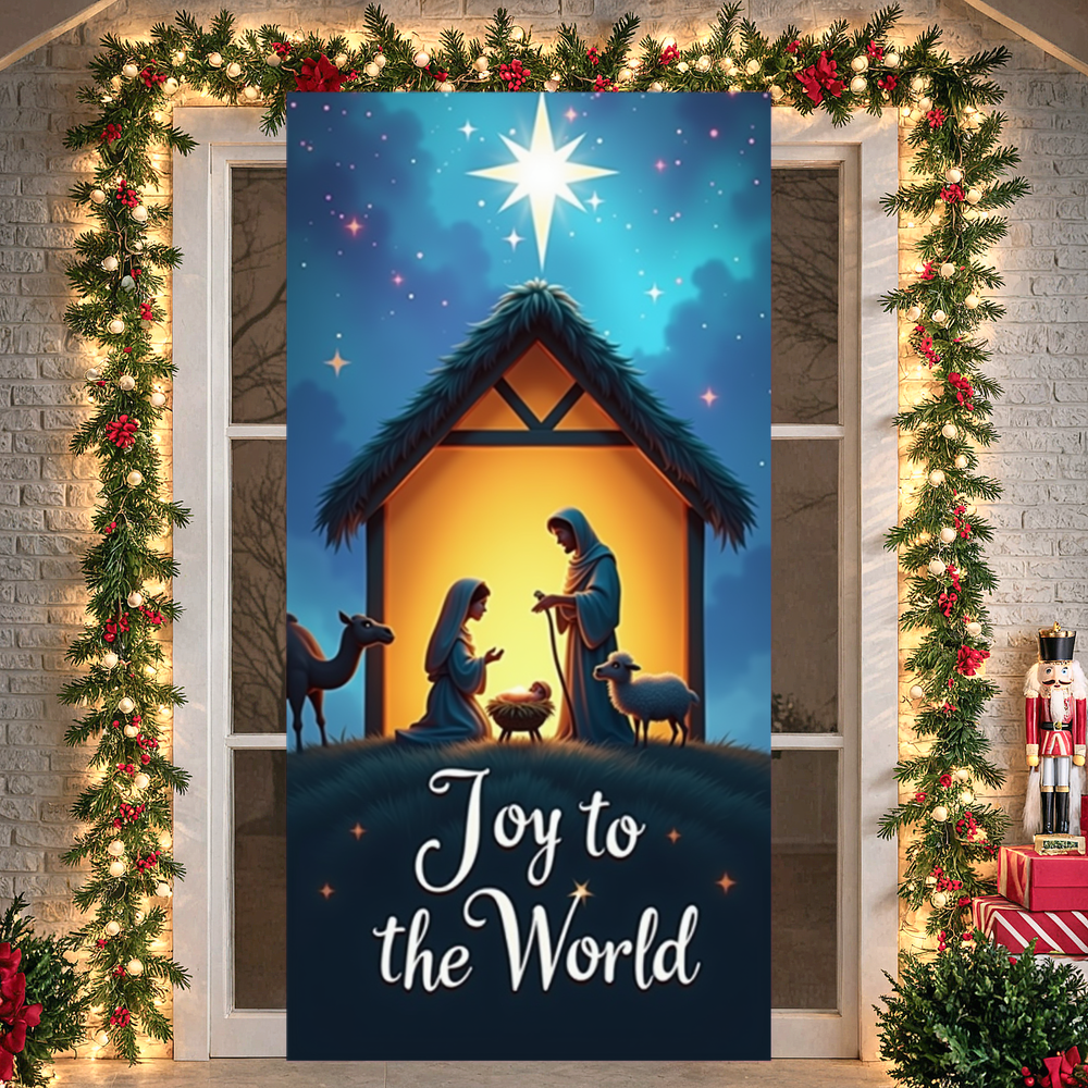 Decorative Design Nativity Scene Joy to the World Manger Scene Polyester Material Christmas Theme for Holiday Celebration Indoor Decoration Religious Event