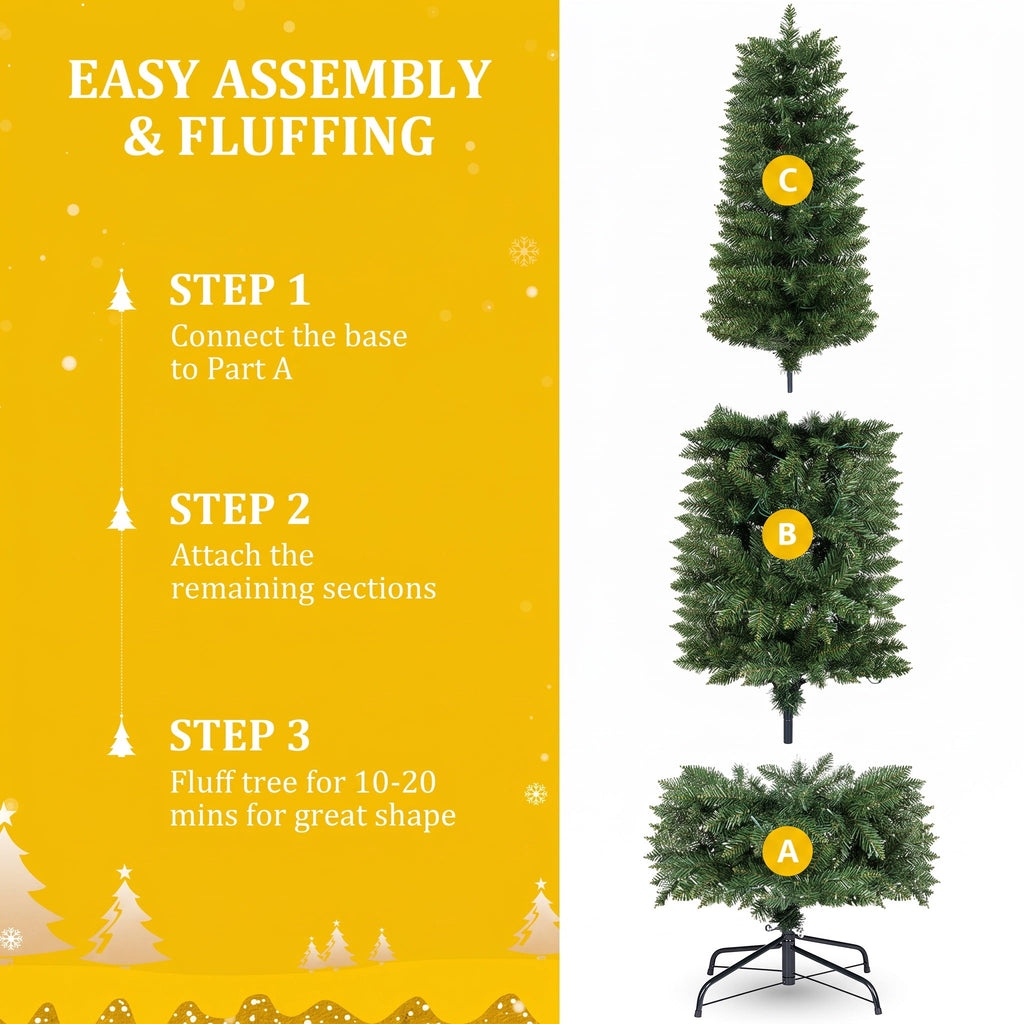 Legooin 6ft Pre-lit Slim Christmas Tree Skinny Hinged Artificial Xmas Tree with 250 Color-Changing Lights+957 Branch Tips