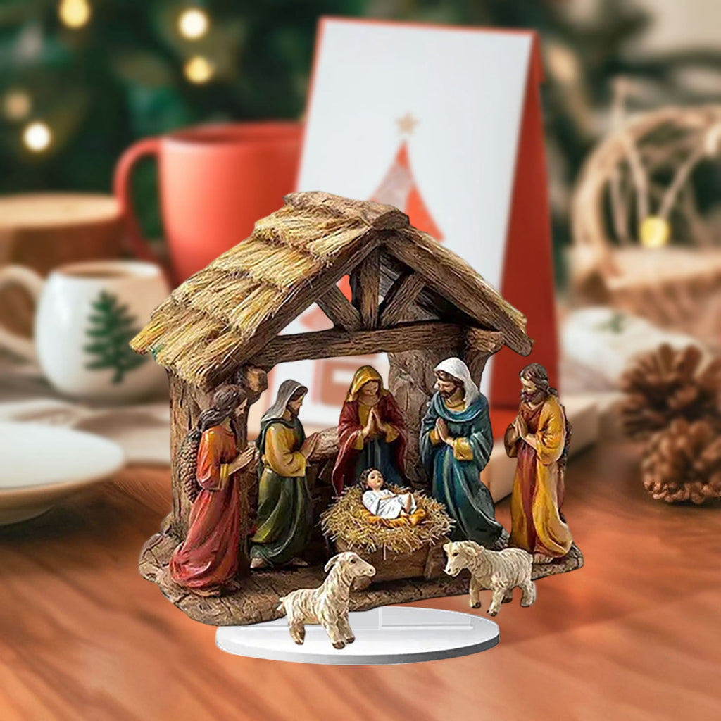 Flat Christmas Scene Desktop Decoration, Elegant 2D Acrylic Nativity Scene, Unique Religious, Tabletop Decor for Home, , Christian Holiday,B