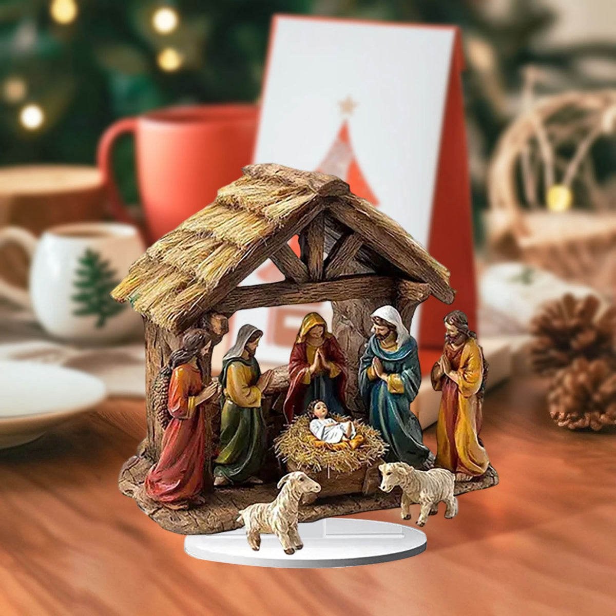 Flat Christmas Scene Desktop Decoration, Elegant 2D Acrylic Nativity Scene, Unique Religious, Tabletop Decor for Home, , Christian Holiday,B