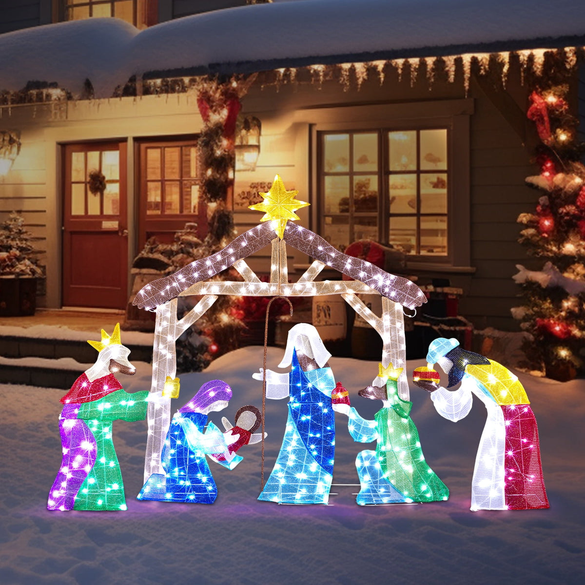 UBesGoo 5ft Light-Up Nativity Scene Christmas Decoration Nativity Christmas Outdoor Decor