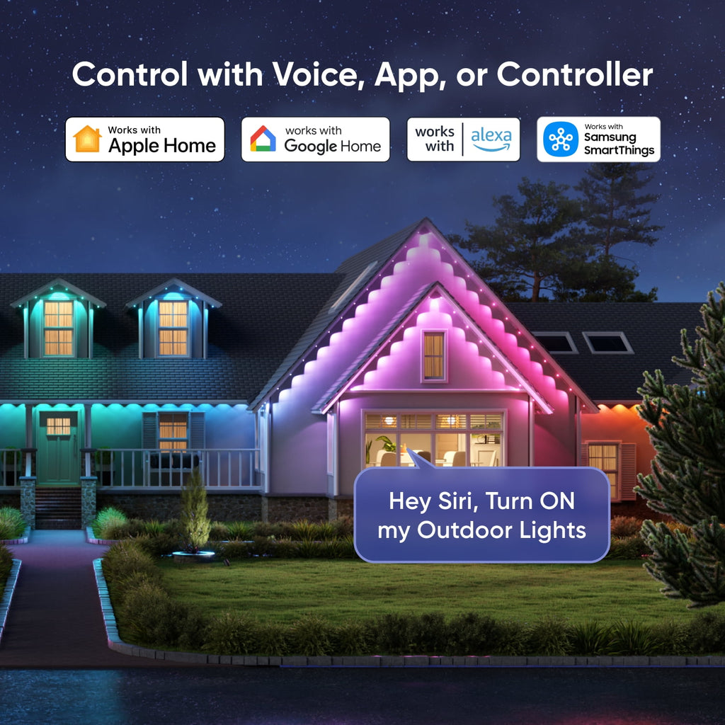 Nanoleaf 50ft Matter Smart Multicolor Permanent Outdoor Lights Smarter Kit with Side Clips – Plug-in RGBICW Addressable LED Pucks, Cuttable & Extendable