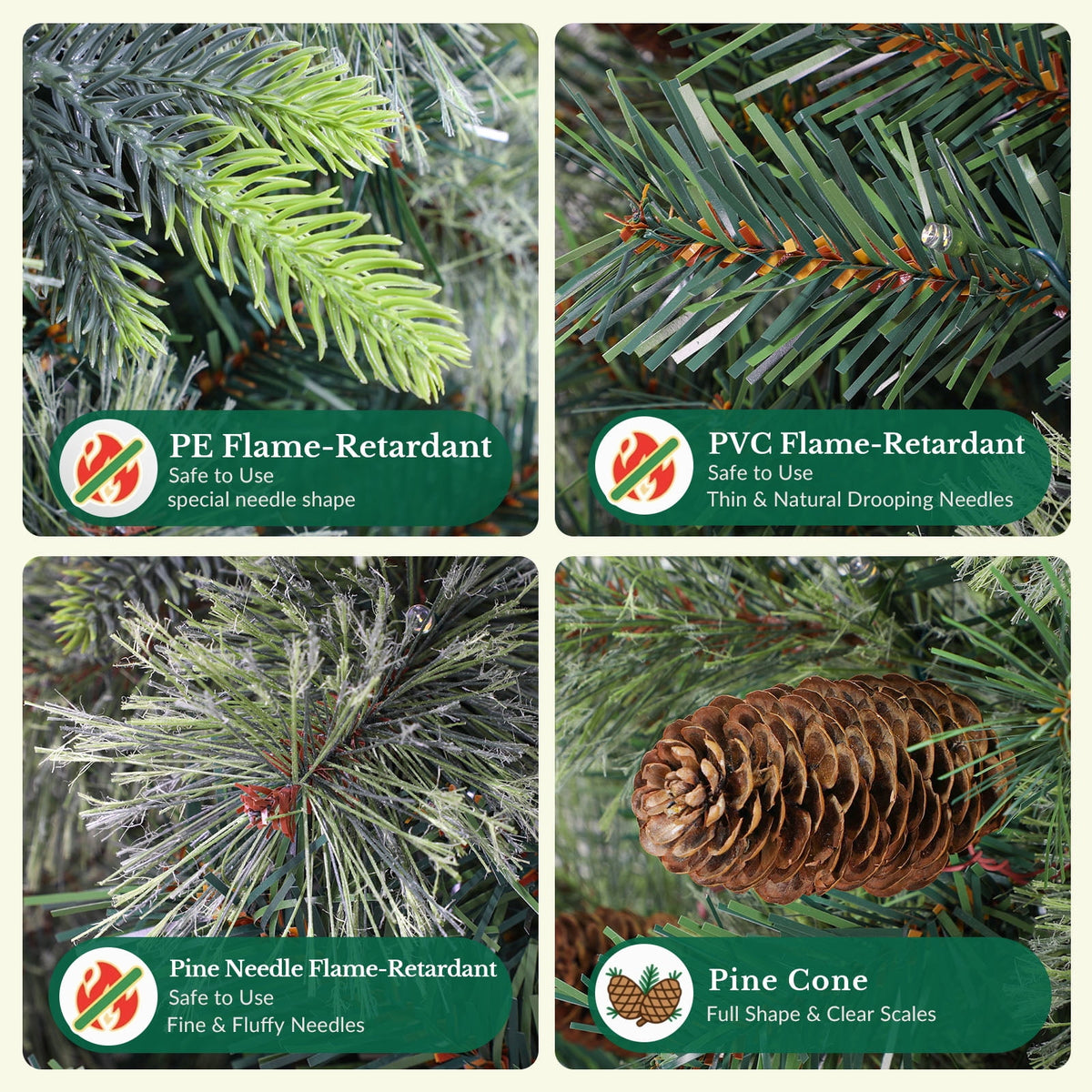 Lolsea 5.5ft Prelit PE Pine Artificial Christmas Tree with Lifelike Needles & Pine Cones, Remote Control, Warm White & Multi‑Color LED Lights