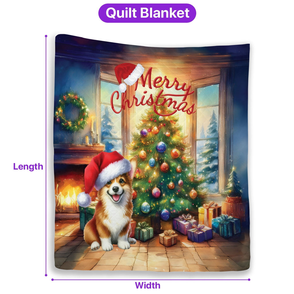 Merry Christmas French Bulldog Santa Hat Xmas Tree Winter Holiday Quilt Bedding Set Dog Lover Gifts 1 Blanket Bed Cover 2 Pillowcases - 01013