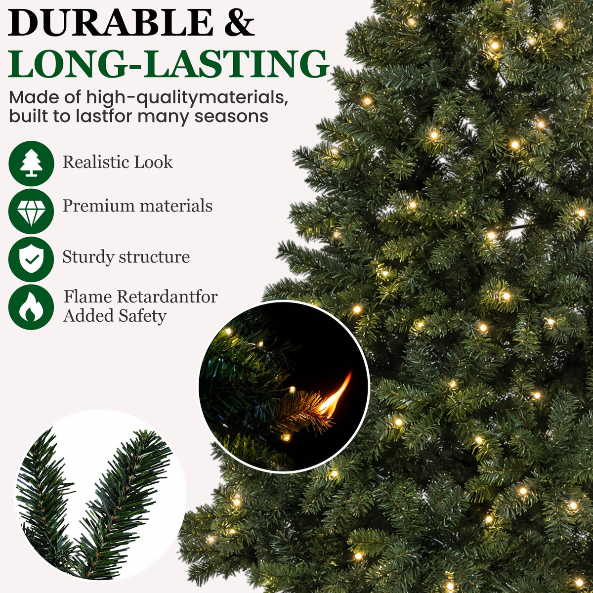 DAYBETTER 8ft Artificial Christmas Tree, 500 Warm White Lights & 1335 Branch Tips, Includes Metal Stand, Indoor/Outdoor Xmas Holiday Decor