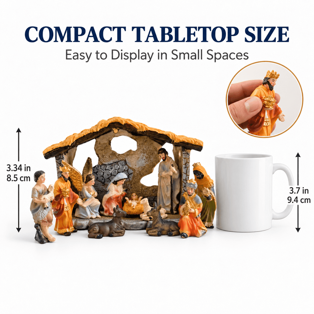 LUMIARTISAN 12-Piece Mini Nativity Set, Resin Christmas Manger Decor