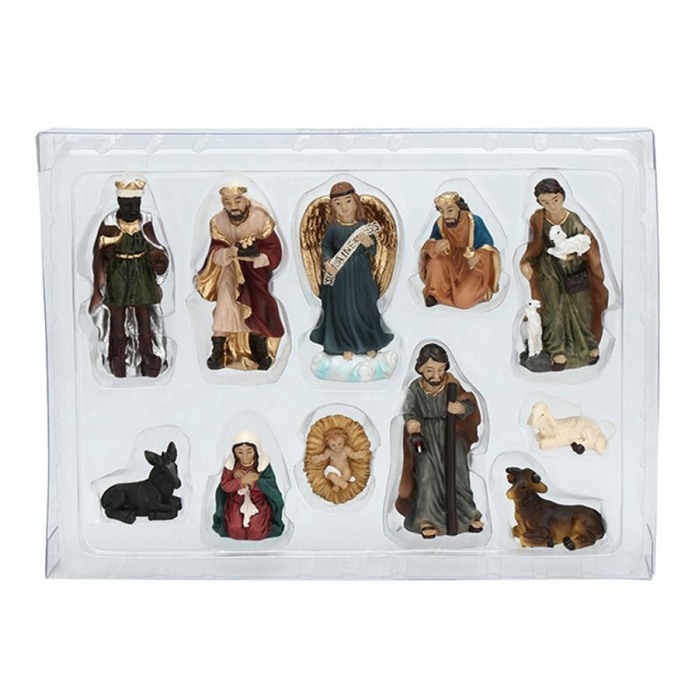 Christmas Nativity Set, 11Pcs Figures Real Life Nativity Full Complete Resin Ornaments, Nativity Scene with Resin Figures Statue Resin Crafts, Mini Jesus Resin Nativity Set,Christmas Decorations