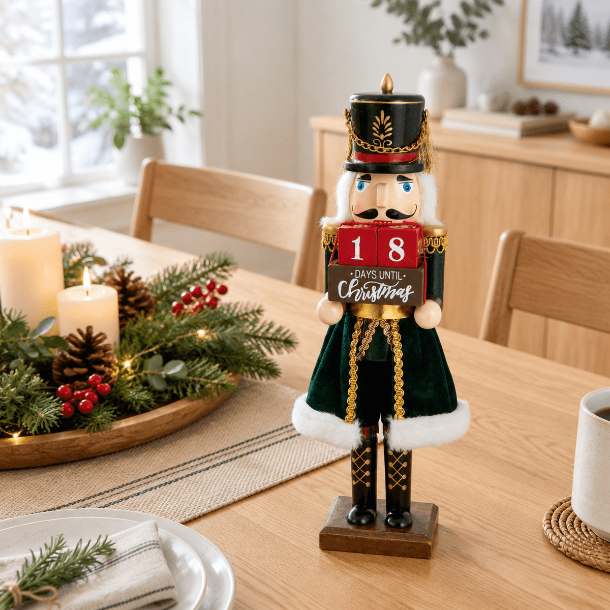 12-inch Wooden Christmas Nutcracker Countdown Decorative Advent Figure