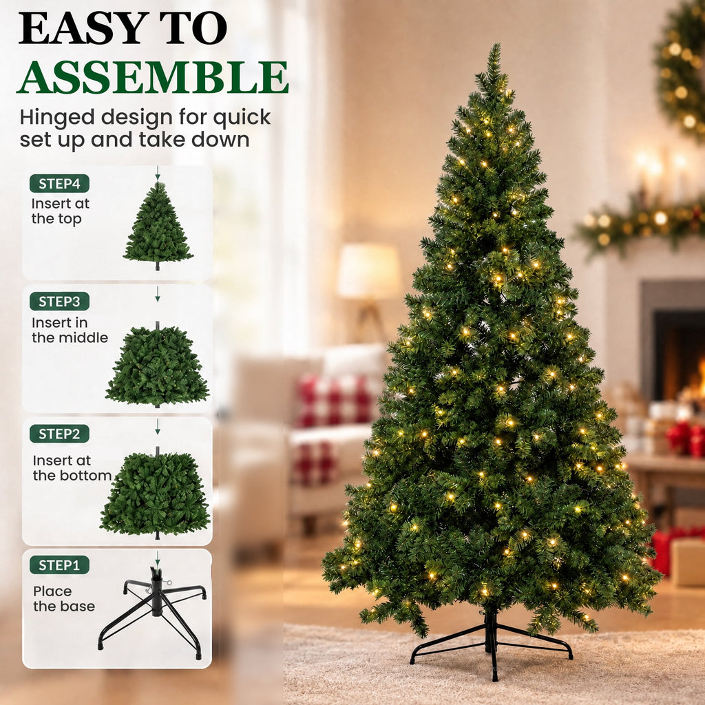 DAYBETTER 8ft Artificial Christmas Tree, 500 Warm White Lights & 1335 Branch Tips, Includes Metal Stand, Indoor/Outdoor Xmas Holiday Decor