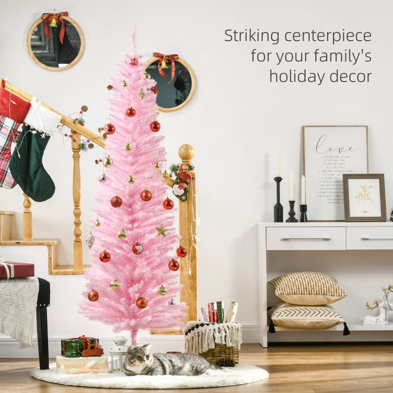 Alvantor Slim Pencil Christmas Tree with 390 Tips, Unlit Artificial Xmas Tree with Plastic Stand 6' Pink