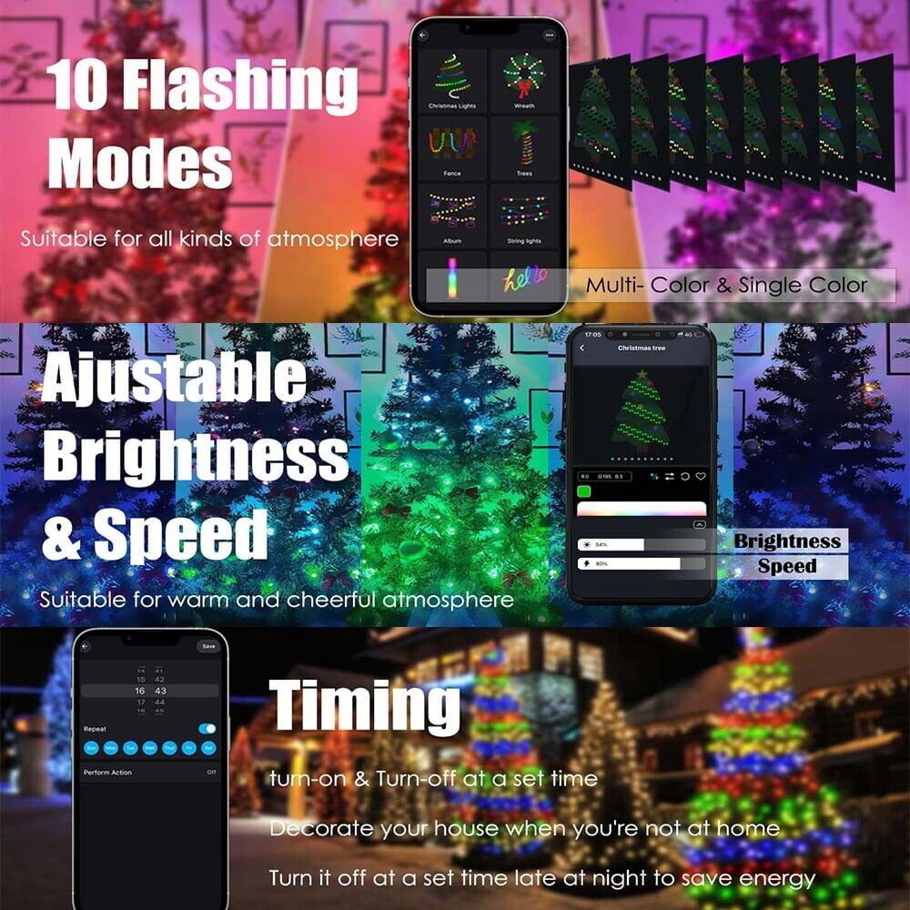 IC ICLOVER Christmas String Lights, 6.56FT x 400LEDs Waterfall String Lights, App Control with Remote, 10 Modes Christmas Tree Lights Waterproof for Indoor Outdoor Xmas Decorations