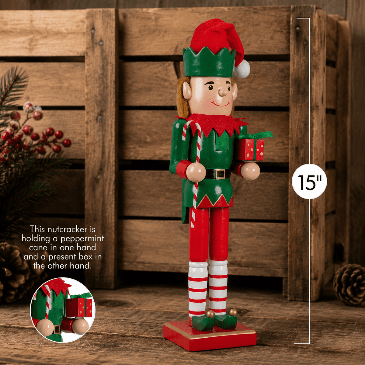 15 Inch Wooden Christmas Nutcracker Decorative Holiday Figure