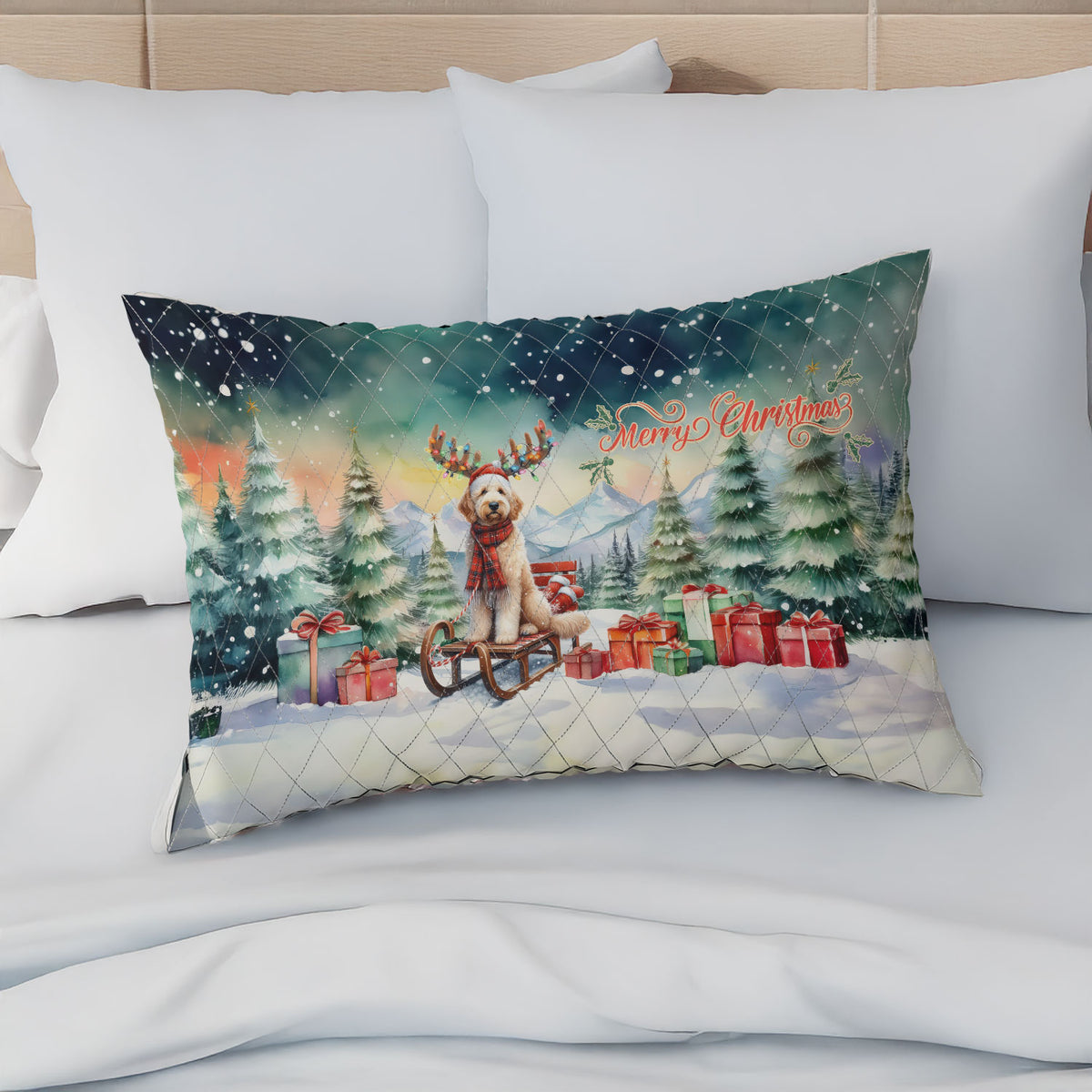 Merry Christmas Santa Reindeer Antlers French Bulldog Sleigh Xmas Winter Holiday Quilt Bedding Set Dog Lover Gifts 1 Blanket Bed Cover 2 Pillowcases - 00023