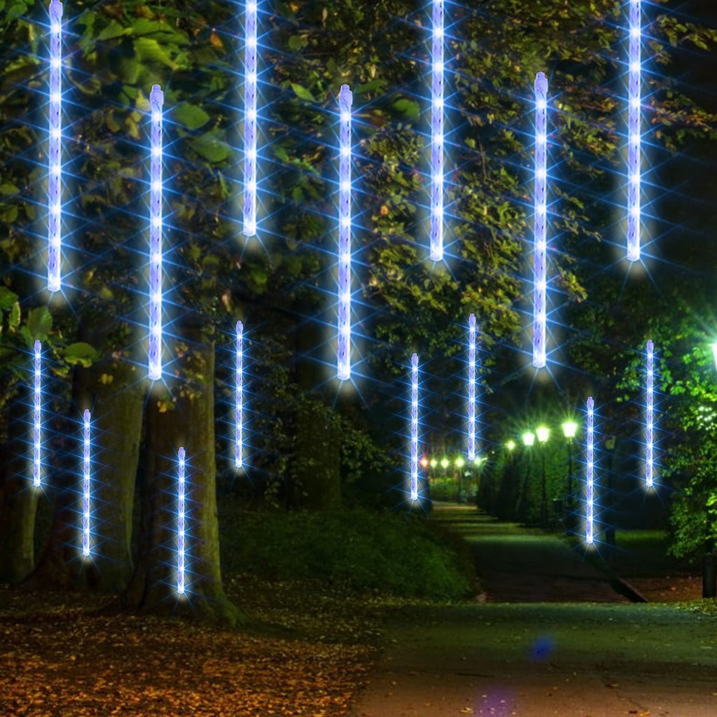 Morttic Christmas Light, Meteor Shower Rain Lights 12 Inch 8 Tubes, Waterproof Plug in Falling Rain Lights Christmas Decorations for Xmas Bushes Tree Yard Party Outdoor Decor (Cool White)