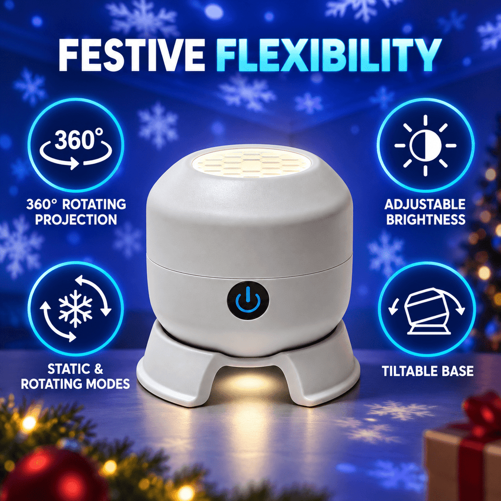 Christmas Projector Indoor, 360° Rotating Snowman Reindeer Snowflake Light with Adjustable Brightness, 5D Holographic Lamp for Holiday Decor, Bedroom, Kids Room