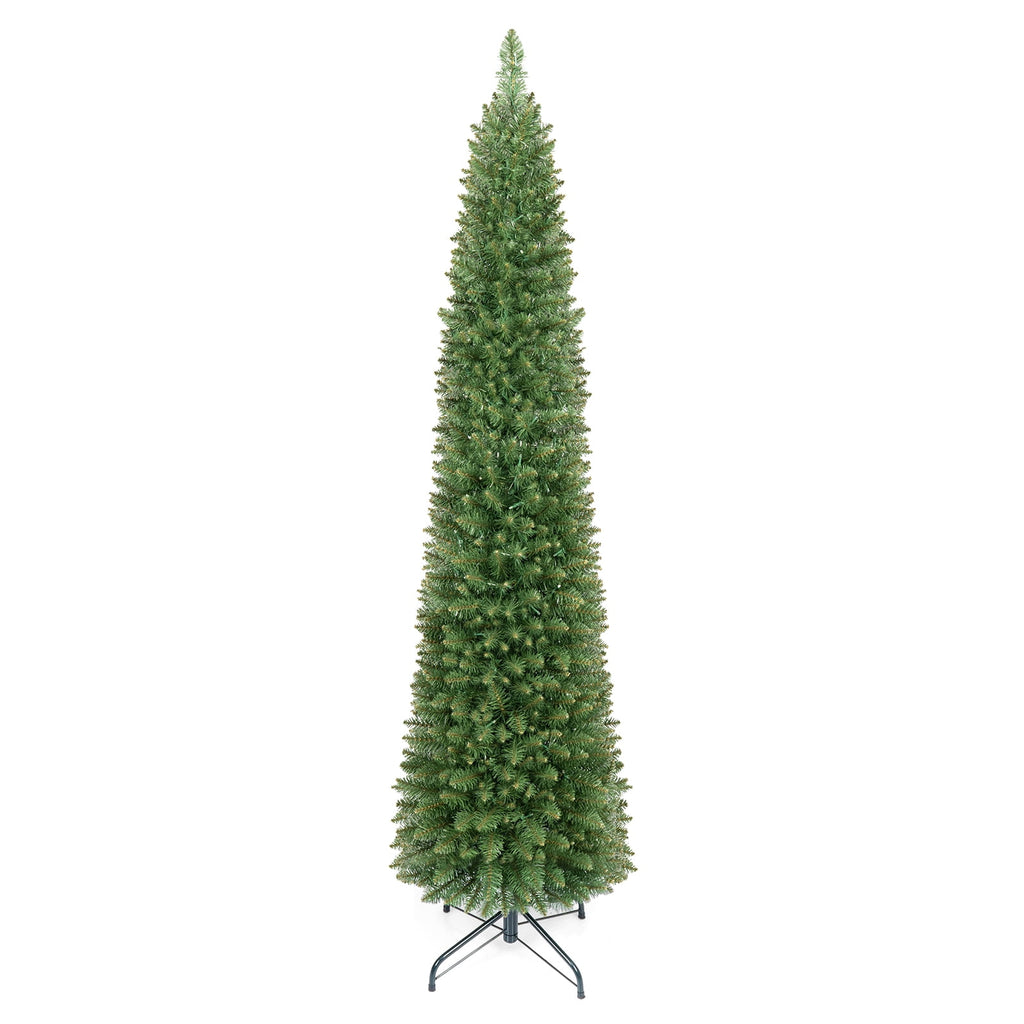 Costway 6 FT Pencil Christmas Tree Pre-Lit Folding Metal Stand Green