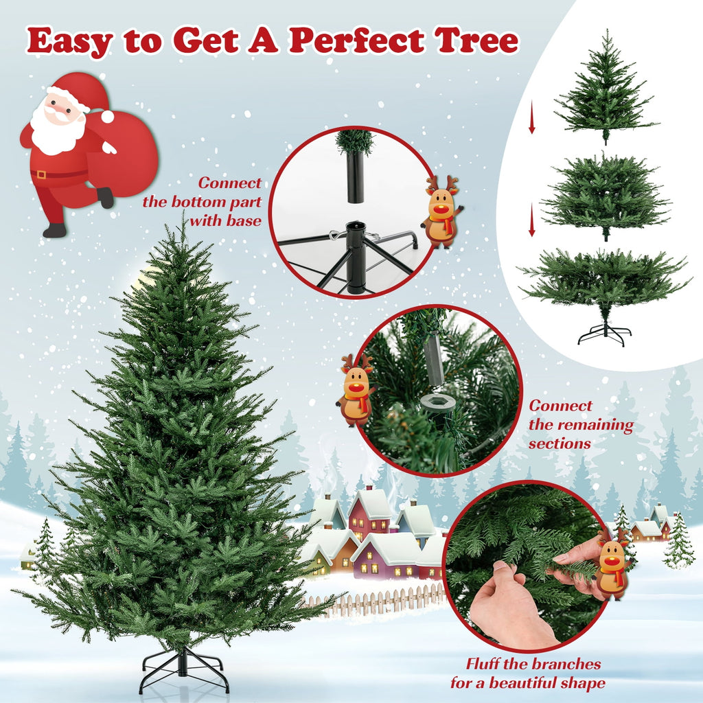Topbuy 6FT Artificial Christmas Tree Pre-lit Xmas Tree with 280 Warm White LED Lights 8 Lighting Modes 788 PE & PVC Branch Tips