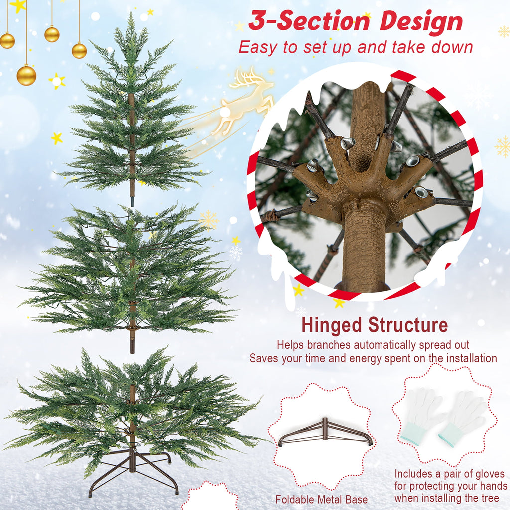 Gymax 7.5 FT Pre-Lit Artificial Christmas Tree Simulated Cypress Xmas Tree w/ Hinges