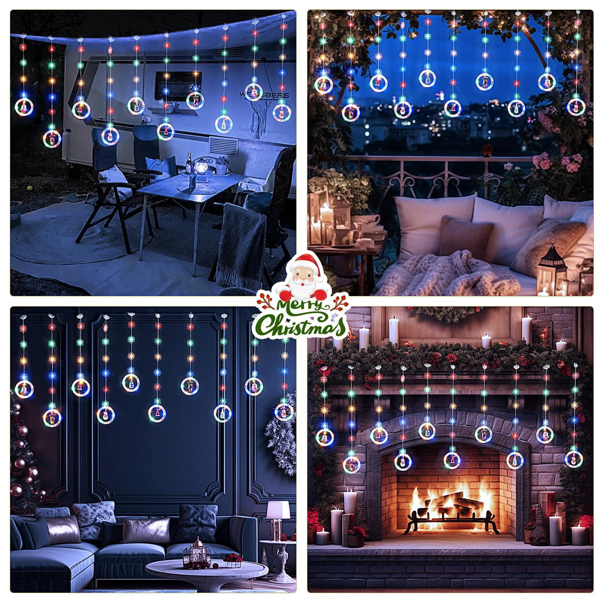 WILLED Christmas String Lights, 120 LED Window Curtain Lights with Christmas Ornaments, 9.8ft USB Powered Warm White Waterproof Fairy Lights Indoor Outdoor for Xmas Tree Patio Garden Party Home Decor