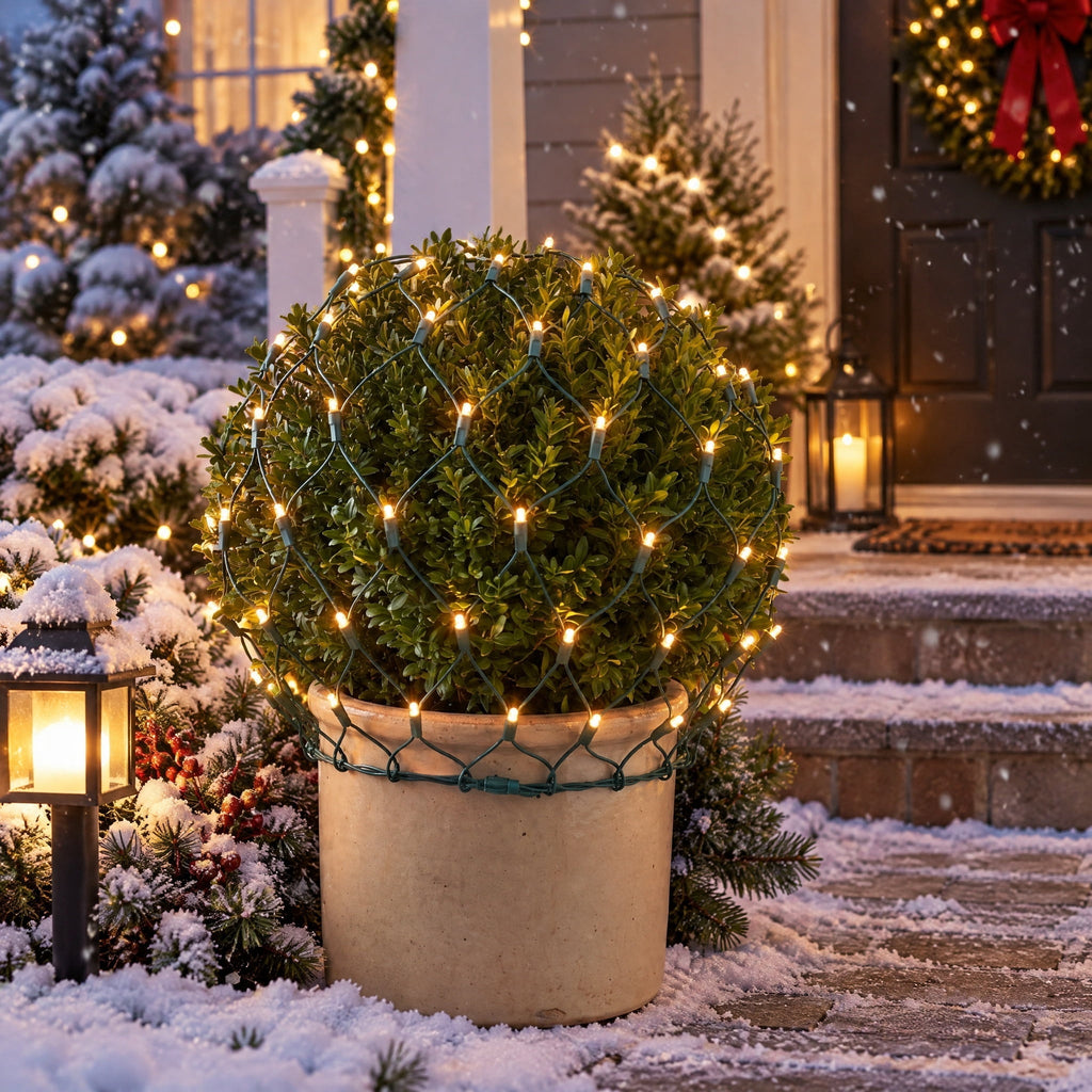 Indoor/Outdoor 150-Count LED Ribbon Christmas Net Lights, Warm White, Green Wire, 7.5' x 8", by Holiday Time