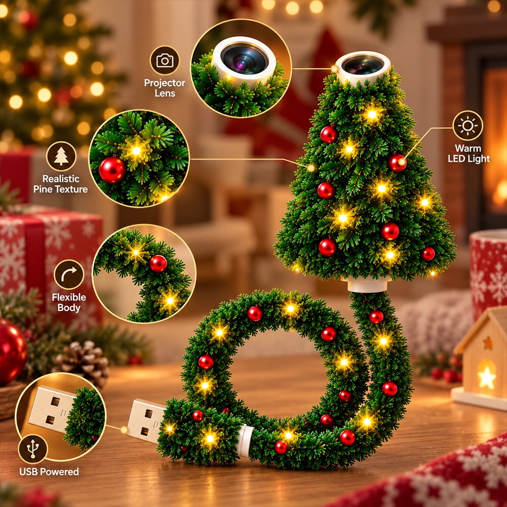 Christmas Projector Light Tree-Shaped, HD Plug Christmas Projector for Wall and Ceiling Decor, USB Indoor Christmas Light for Room, Party and Seasonal Displays