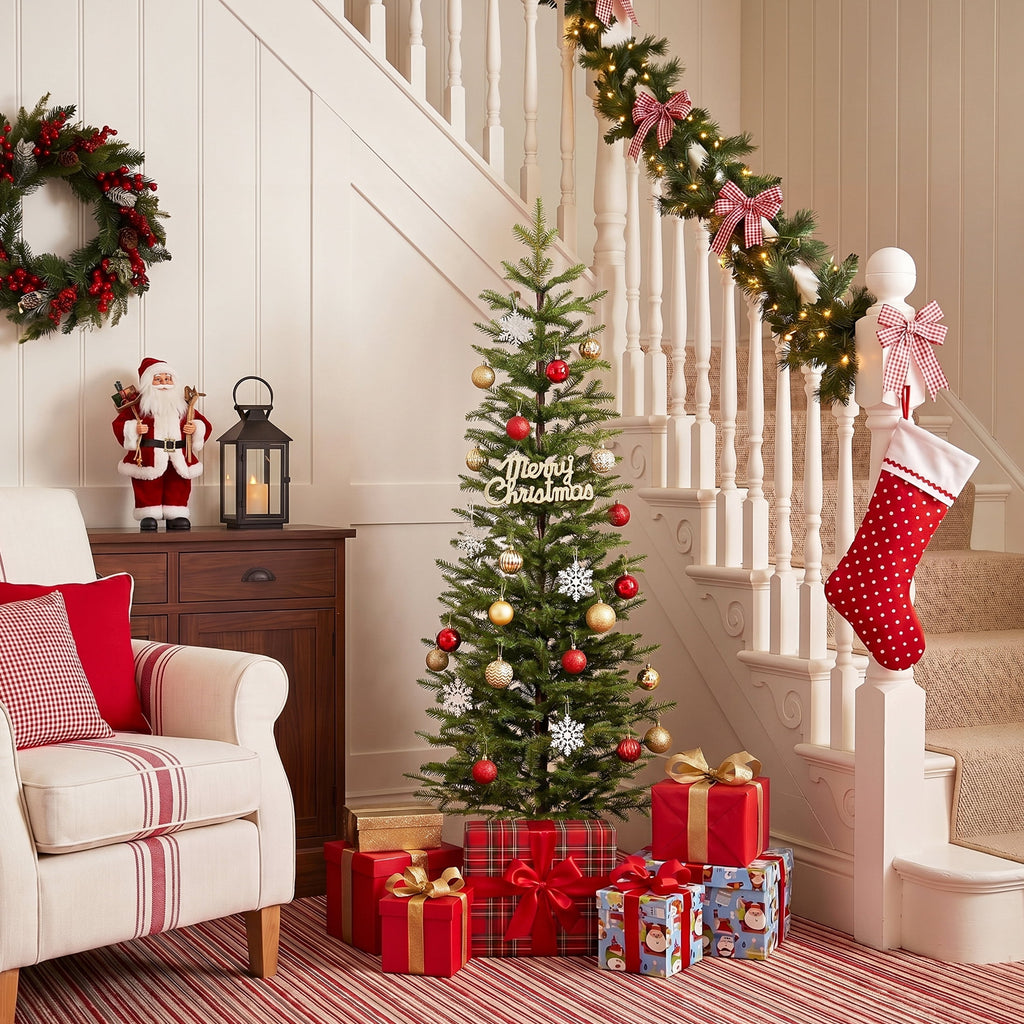 DR.Planzen 5ft Pencil Christmas Tree, 1104 Tips PE Realistic Unlit Artificial Slim Christmas Tree with Metal Stand - Holiday Indoor Decoration for Apartment Entryway Corner Office