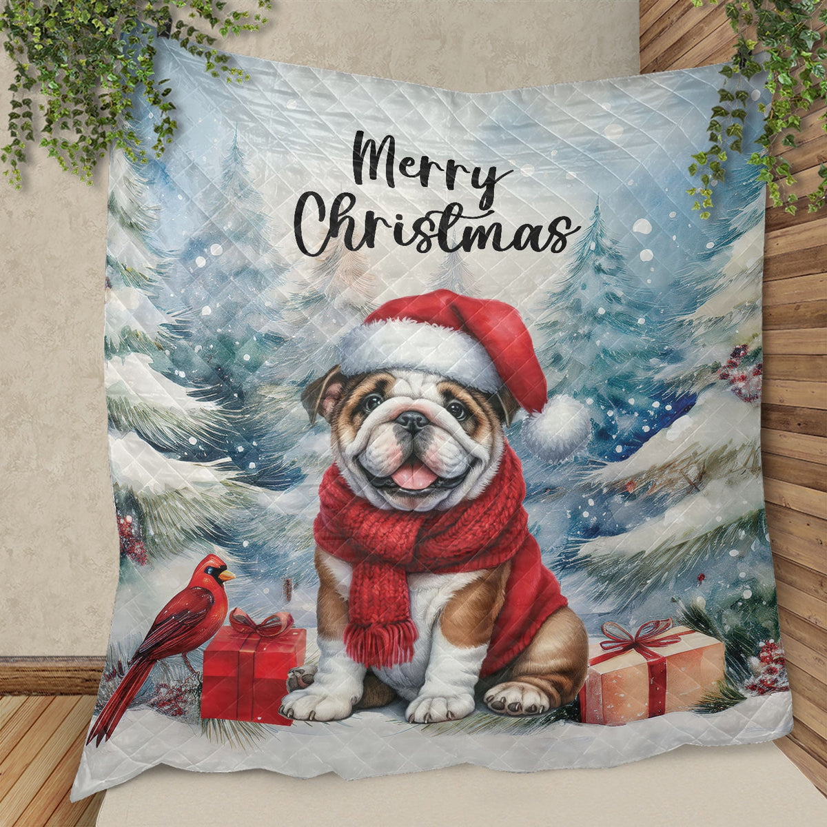 Merry Christmas French Bulldog Enjoys Woofmas Winter Xmas Holiday Quilt Bedding Set Dog Lover Gifts 1 Blanket Bed Cover 2 Pillowcases - 02022