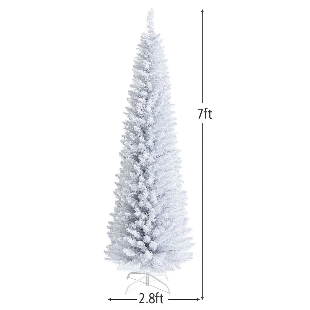 Costway 6ft Unlit Artificial Slim Pencil Christmas Tree with Metal Stand White