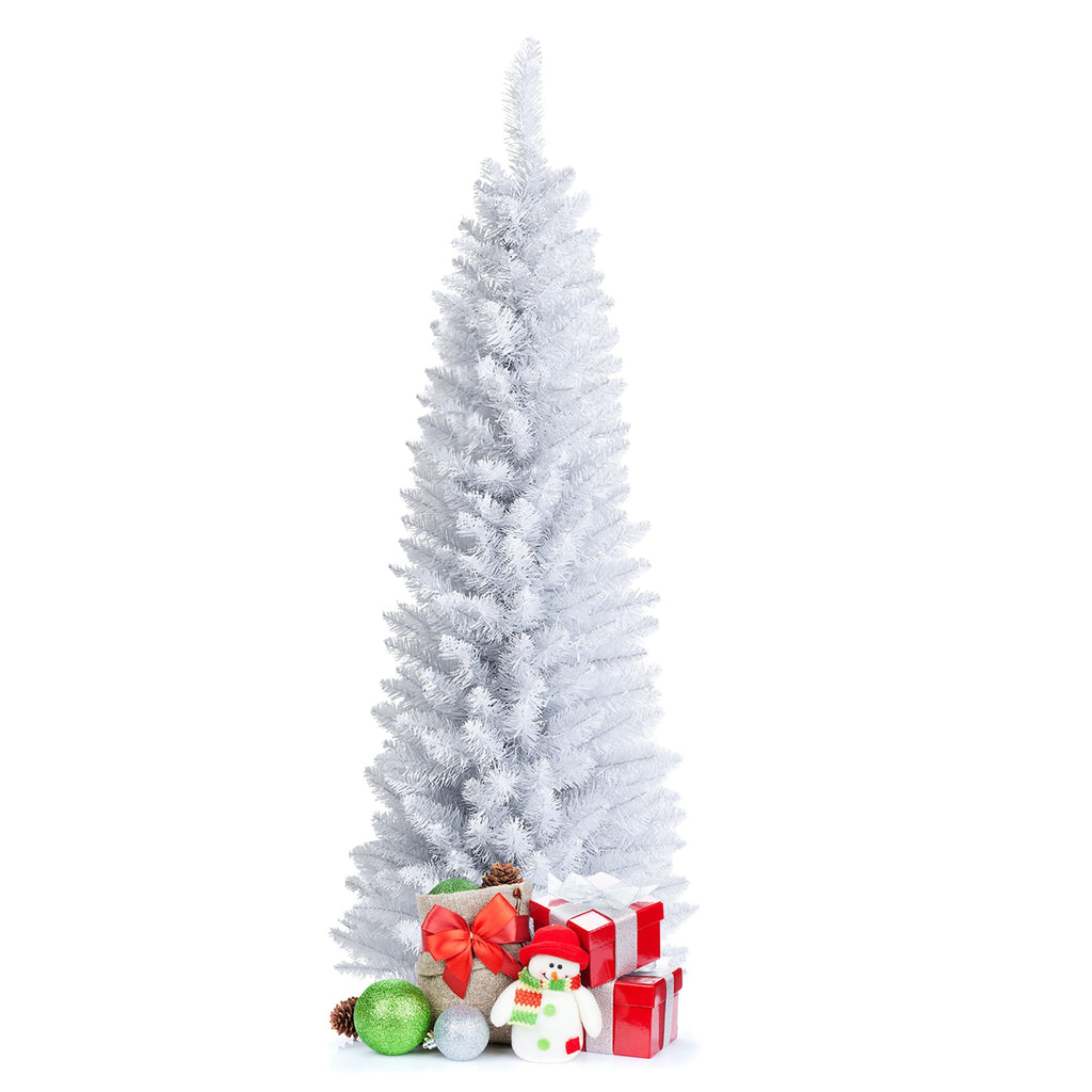 Costway 6ft Unlit Artificial Slim Pencil Christmas Tree with Metal Stand White