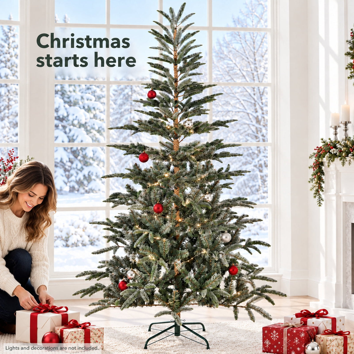 Furnibear 7ft Christmas Tree with 700 Snowy Tips Easy Setup Artificial Christmas Tree for Holiday Decor