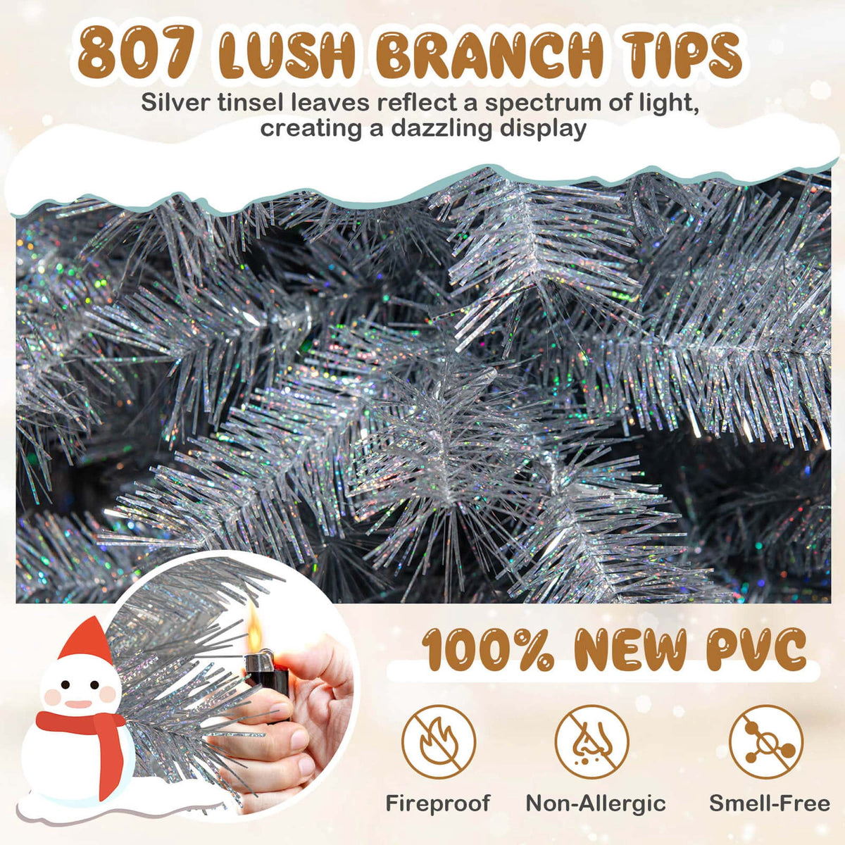 Costway 7 FT Christmas Tree Artificial Xmas Tree with 807 Branch Tips 400 LED Lights