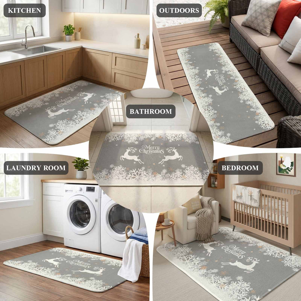 Black Christmas Washable Area Rugs for Living Room Bedroom, Large Non Slip Indoor Floor Carpet Absorbent Low Pile Elk Xmas Snowflake Winter Deer Door Mat Rugs for Bathroom Entryway 47.2"x63"