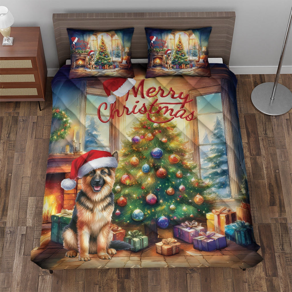 Merry Christmas French Bulldog Santa Hat Xmas Tree Winter Holiday Quilt Bedding Set Dog Lover Gifts 1 Blanket Bed Cover 2 Pillowcases - 01013