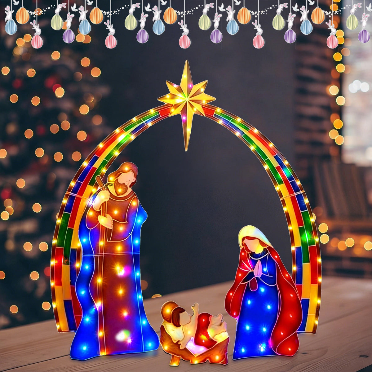 Lighted Nativity Scene, Outdoor Christmas Nativity Table Decor Set, Mini Lighted Christmas Scene Decoration for Holiday Winter Lawn, Garden & Indoor Tabletop