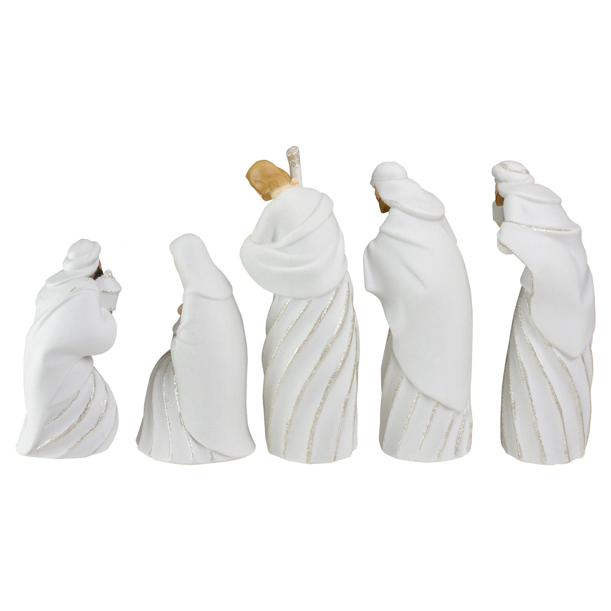 5pc White and Silver Holy Family with Men Christmas Nativity Figure Set 7.25"
