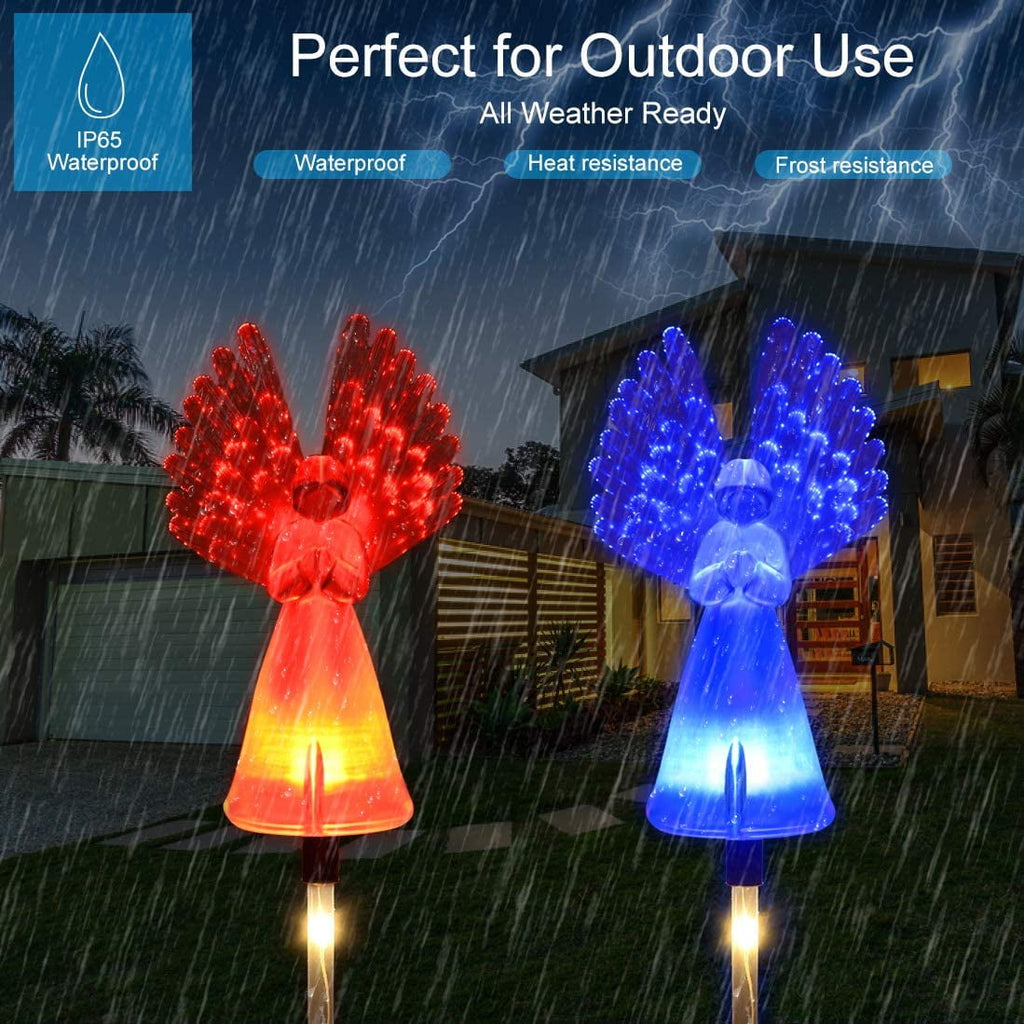 QiShi Solar Garden Lights Tree Outdoor Multi-Color Changing LED Stake Lights Flower for Garden, Patio, Yard and Decoration Solar Flickering Tree Lights (Tree,2 Pack)