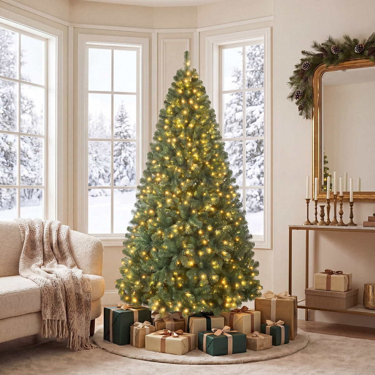 Gymax 6 FT Pre-Lit Artificial Christmas Tree Realistic Full Xmas Tree w/ 560 Warm White LED Lights 821 Dense Branch Tips