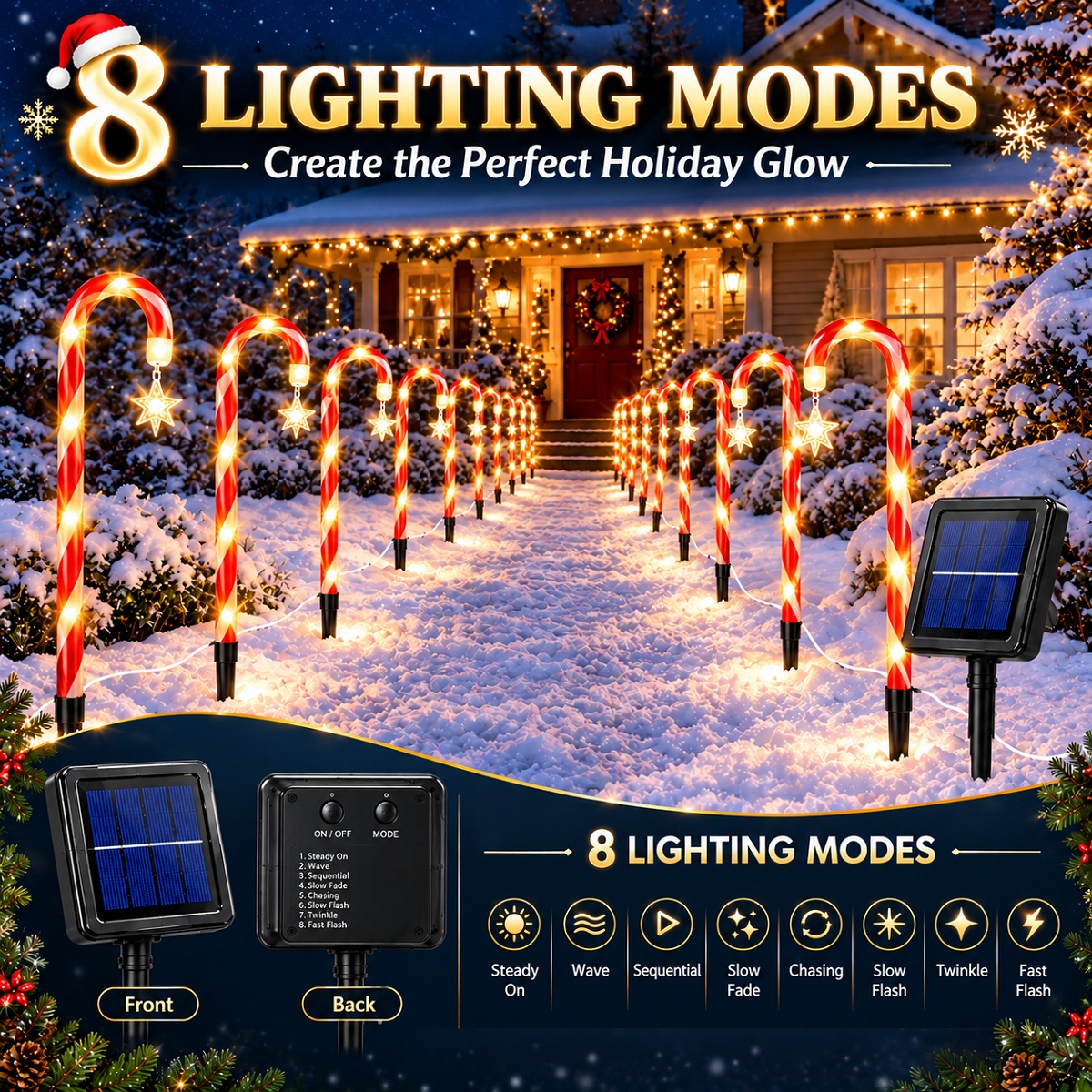 2 Pack Solar Powered Christmas Tree Lights, Outdoor Holiday Decor with 40 Bright LEDs, Waterproof Xmas Garden Decorations for Pathway, Yard, Grave and Lawn