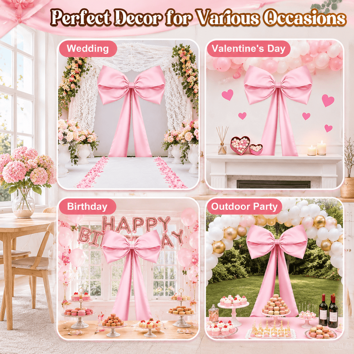 Extra Large Christmas Tree Topper Bow, Pink, 10.2ft Long Ribbons for 9-12ft Trees